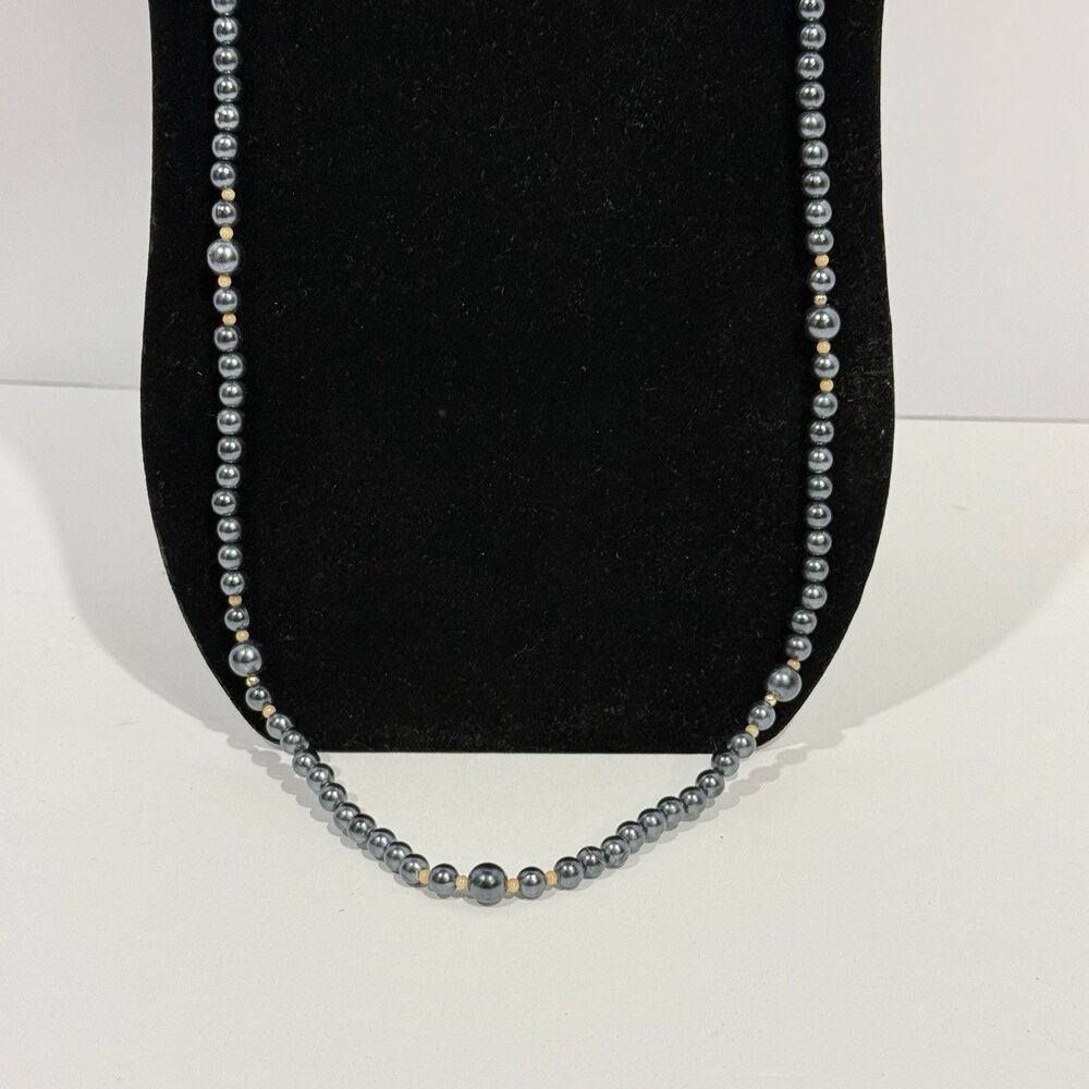 Vintage Silver Tone Beaded Statement Necklace Long Strand - Picture 14 of 15